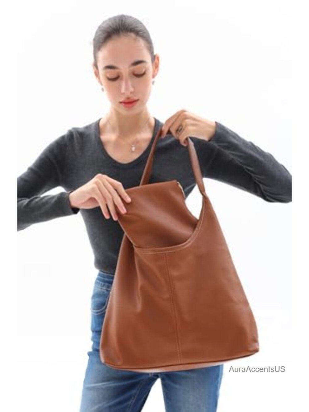 Faux Suede Hobo Bag Women Slouchy Purse Shoulder Office Tote Handbag - Picture 3 of 4